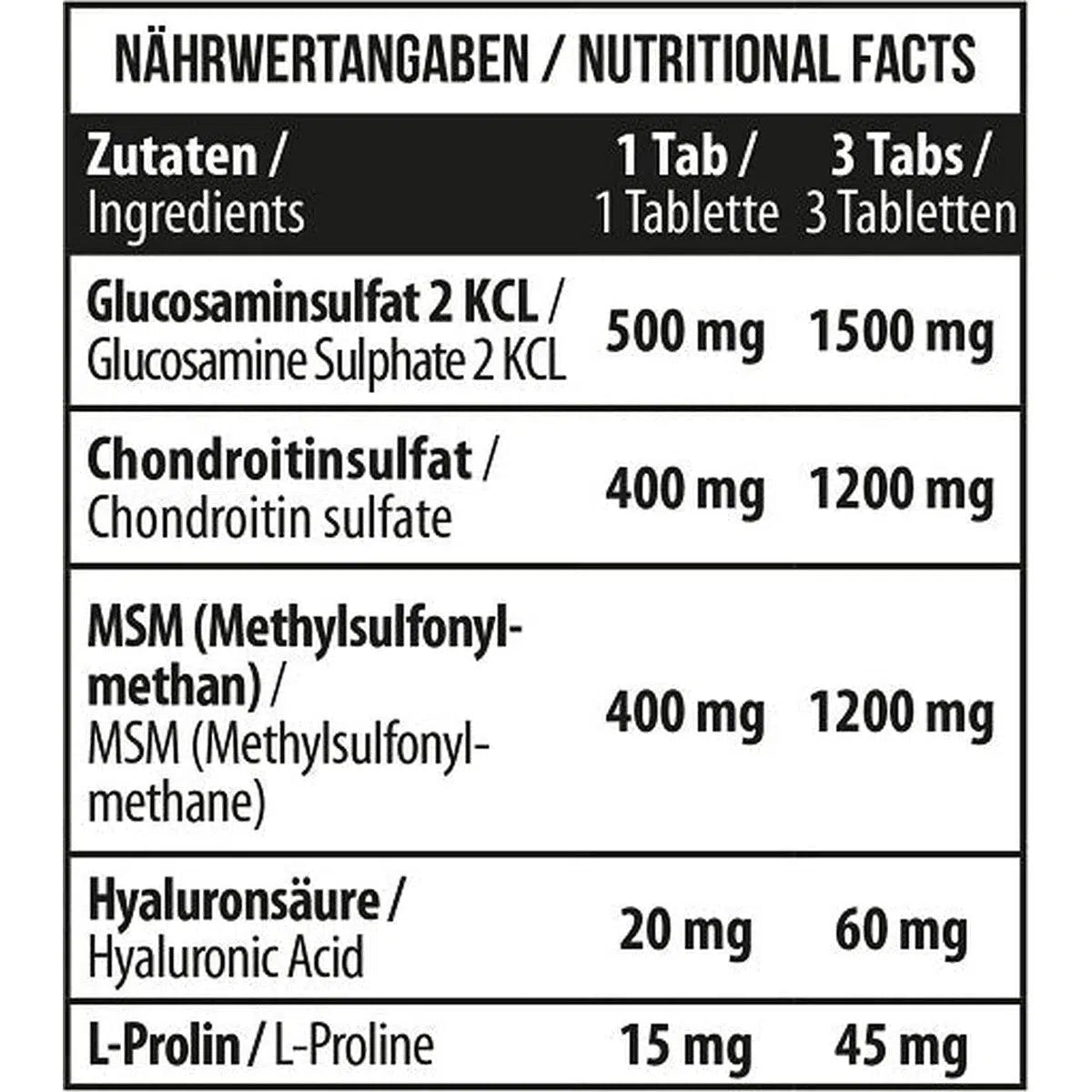 Glucosamine Chondroitine MSM + HYALURON - 90 Tabl.-Mineralstoffe-Maniac-Sports.de