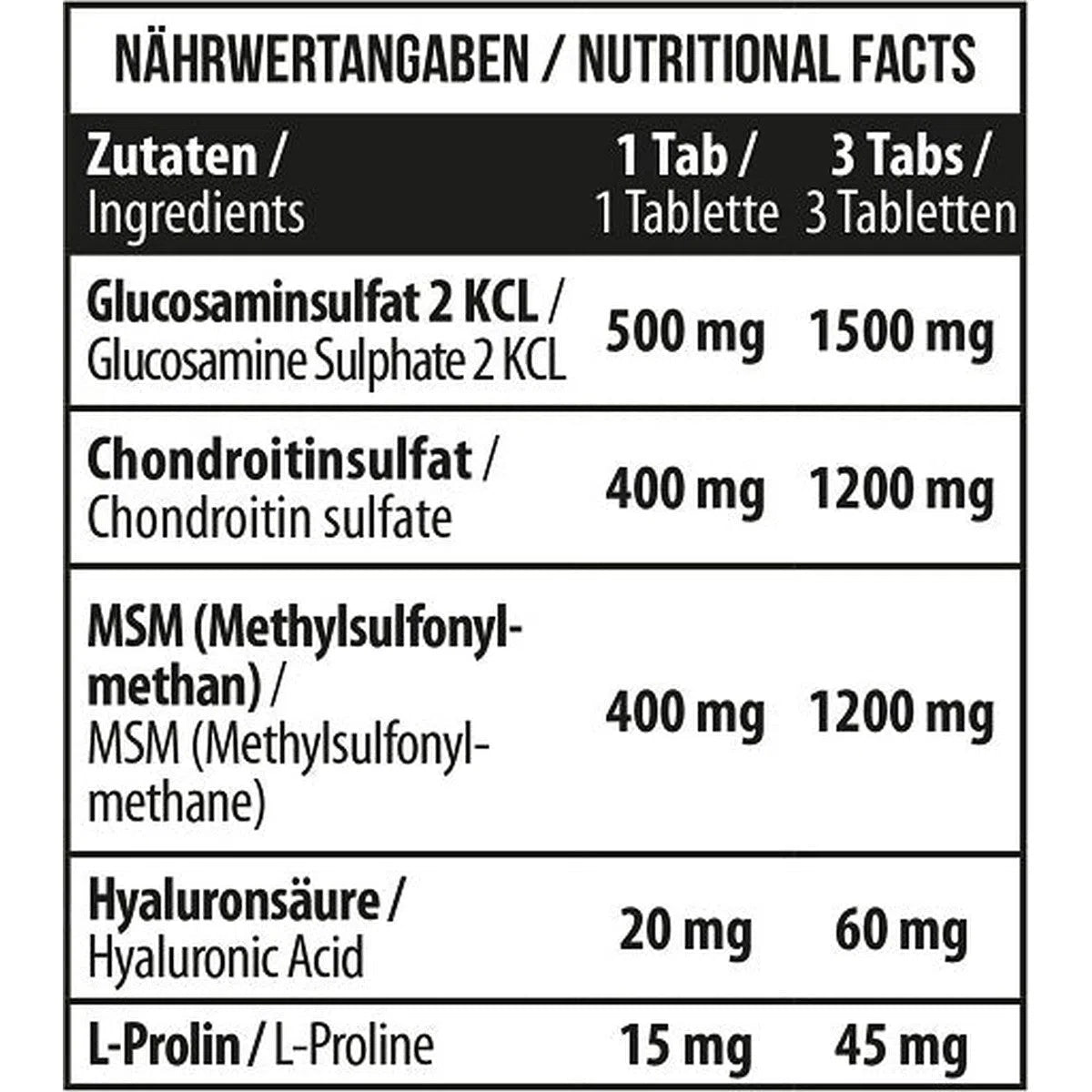 Glucosamine Chondroitine MSM + HYALURON - 90 Tabletten-Mineralstoffe-Maniac-Sports.de